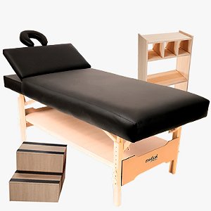 MACA PARA ESTÉTICA E SPA COM REGULAGEM DE ALTURA E CABECEIRA RECLINAVEL - ALPES - ESCADA + CARRINHO