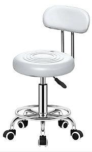 Mocho Estética Com Encosto, Aro Para Pés E Rodas Silicone Estrutura Cromado Assento Branco