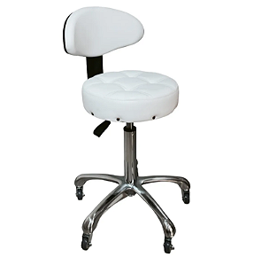 Mocho Soft Encosto Base Aço Dentista Clínica Estética Estrutura Cromado Assento Branco