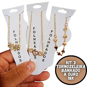 Tornozeleira Feminino Folheado A Ouro 18k Kit Com 3PÇS