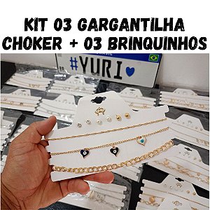 Kit 03 Choker Luxo Pulseira Prata Dourado Pulseira festa Para Festa / Clube / Presente/casamento/viagem