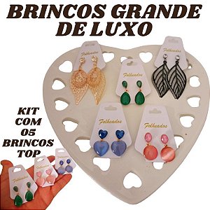Kit 05 Brincos de Grande e Argolas com stras pedras de zirconia Moderno Com Garantia de 1 ano Ótima opção para lembracin