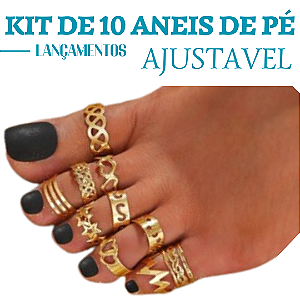 Mega Kit De 10 Aneis De Pé Ajustavel E Bem Variadinho Banhado A Ouro 18k Ou Prata 925 Com Garantia De 1 Ano Prata