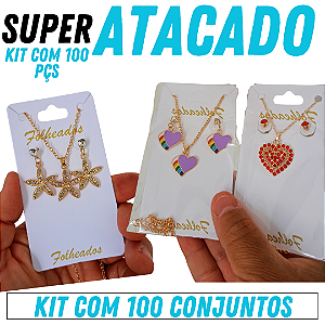 👉 Kit com 100 Conjuntos de Colar e Brincos - Semi Joias Banhadas a Ouro e Prata com Garantia 💎