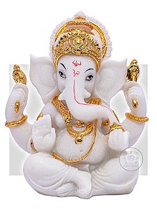 Ganesha em Marmorite Branco e Dourado