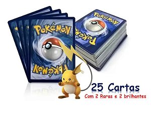 Kit com 25 Cartas Avulsas Pokemon com 02 Raras e 02 Brilhantes