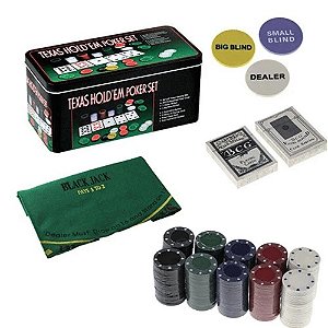 Jogo Poker Profissional - Lata 200 Fichas Texas Hold'Em Set