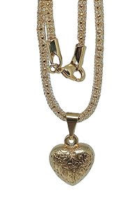 Colar Folheado a Ouro com Pingente Coração 3D(45cm)