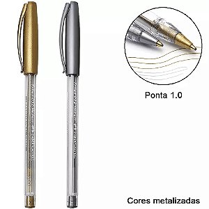 2 Canetas Trilux Esferográfica - Tintas Ouro e Prata 1.0