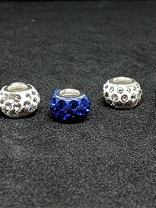 Berloque Separador Mini Strass Branco e Azul Anil (3 Unidades)