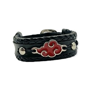 Pulseira em Couro Sintético - Emblema da Akatsuki (Vermelho)