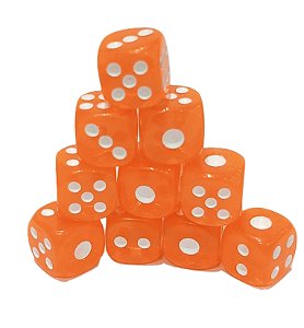 Conjunto de 10 Dados D6 - Laranja translúcidos (lado 1cm)