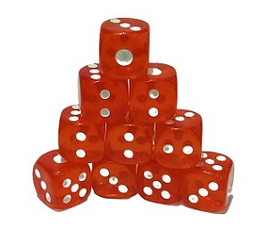 Conjunto de 10 Dados D6 - Vermelho translúcidos (lado 1cm)