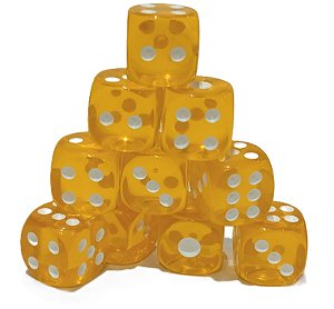 Conjunto de 10 Dados D6 - Amarelo translúcidos (lado 1cm)