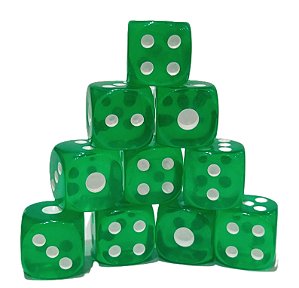Conjunto de 10 Dados D6 - Verde Escuro translúcidos (lado 1cm)