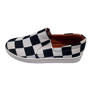 Tênis Slip On Xadrez Quadriculado Preto Branco Unissex Feminino e Masculino.