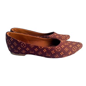 Sapatilha Louis Vuitton Marrom Bico Fino Inspiração Grife - Tam. 23 ao 42.
