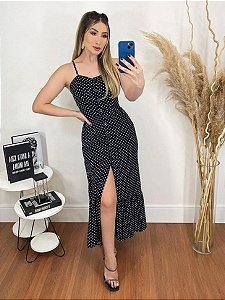 Vestido Poá Lara Preto de Alcinha com Bojo e Forro - 1011