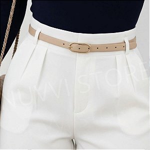 Cinto Feminino BEGE Fino De Couro Moda Blogueira Elegante fino Feminina Tendência Social Jeans e Casual