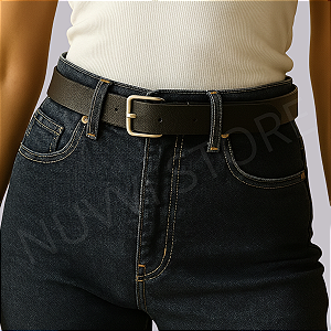 Cinto Feminino PRETO De Couro Montana Casual e Social Da Moda Blogueira Fivela Quadrada Prata