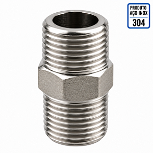Niple Sextavado Aço Inox 304 Rosca Macho 1/2" BSP x 1/2" BSP