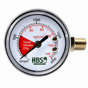 Manômetro de Alta HBS 1/4" Latão - 52mm - 0/160 kgf/cm2