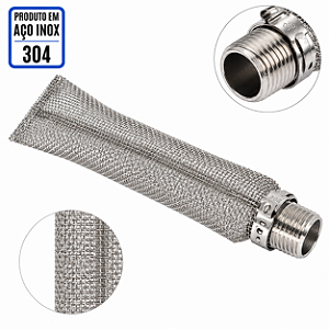 Bazooka - 6" x Tela 16 - Rosca Macho 1/2" NPT" - Aço Inox 304 HBS0021-06
