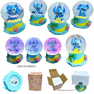 LUMINARIA DE CRISTAL COM LUZES COLORIDAS E EFEITO NEVE ( STITCH)