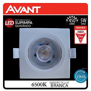 Spot Led Embutir Quadrado 5w Direcionável Avant 6500k