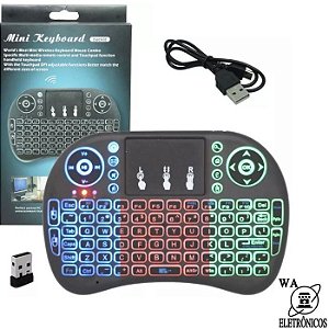 Mini teclado iluminado QWERTY Touchpad Sem Fio