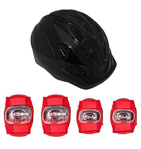 KIT SEGURANÇA INFANTIL CAPACETE + JOELHEIRA + COTOVELEIRA PRETO TAM M