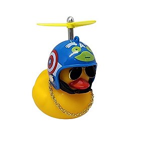 BUZINA SILICONE PATO COM CAPACETE AZUL CAPITÃO AMÉRICA