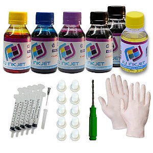 Kit Recarga Avançado Canon 500ml Tinta Corante, Luvas, Seringas, Broca, Agulhas e tampões