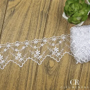 Tule Bordado Branco CH-2390 (7,5cm - 12,8m)