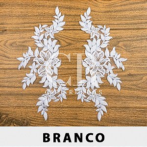 Aplicação Tule Bordado Branca com Sutache CH-1250 (14,0cm - 34,0cm)(3 pares)