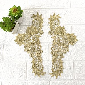 Aplicação Guipir Ouro Velho CH-2139/M (13,0cm - 27,5 cm)(3 pares)