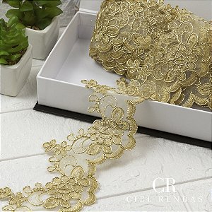 Tule Bordado Ouro Velho CH-1707/B (9,0cm - 9,0m)