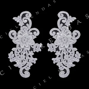 Aplicação Tule Bordado 3D CH-1547 (22,0cm - 11,0cm)(3 pares)