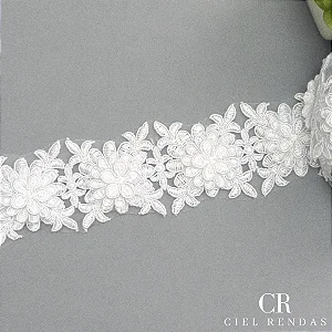 Tule Bordado Branco 3D CH-1452 (5,5cm - 9,0m)