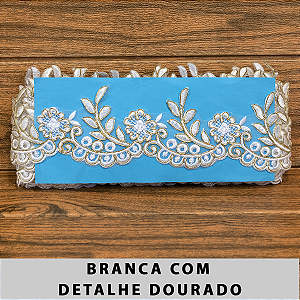Tule Bordado Branco com Detalhes Dourado CH-1975/D (7,5cm - 9,14m)