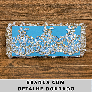 Tule Bordado Branco com Detalhes Dourado CH-2014/B (10,0cm - 9,14m)