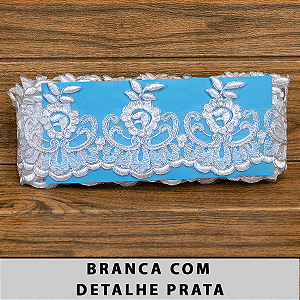 Tule Bordado Branco com Detalhes Prata CH-2014/D (10,0cm - 9,14m)