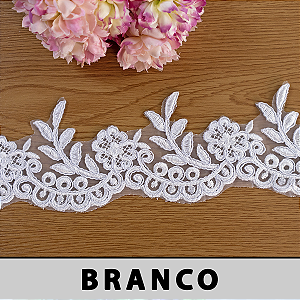 Tule Bordado Branco CH-1975 (8,0cm - 9,14m)