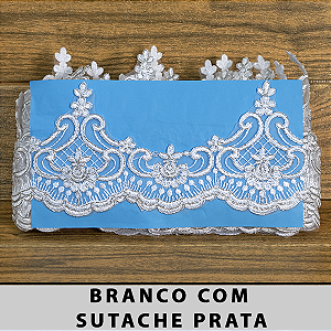 Tule Bordado Branco com Detalhes Prata CH-3206/D (11,5cm - 9,14m)