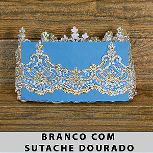 Tule Bordado Branco com Detalhes Dourado CH-3206/D (11,5cm - 9,14m)