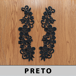 6 Pares da Aplicação Guipir Preto MH-1222/P (8,5cm - 27,0cm)