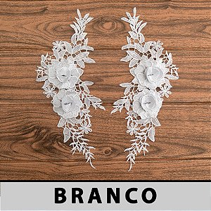3 Pares Aplicação Guipir Branca 3D CH-3813 (13,0cm - 34,5cm)