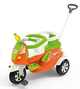 Triciclo Motoca Infantil Passeio Empurrador Pedal Som Azul