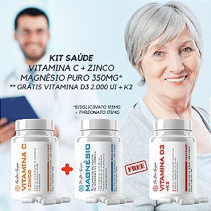 KIT SAÚDE Vitamina C + Zinco Magnésio 1100MG ** GRÁTIS VITAMINA D3 2.000 UI + K2 (MK7)