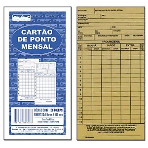 Cartão de Ponto Mensal c/100 Folhas